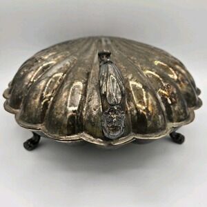 Sheffield Silver Co. Vtg 1950 12" Claw Foot Hinged Clamshell Serving Dish USA